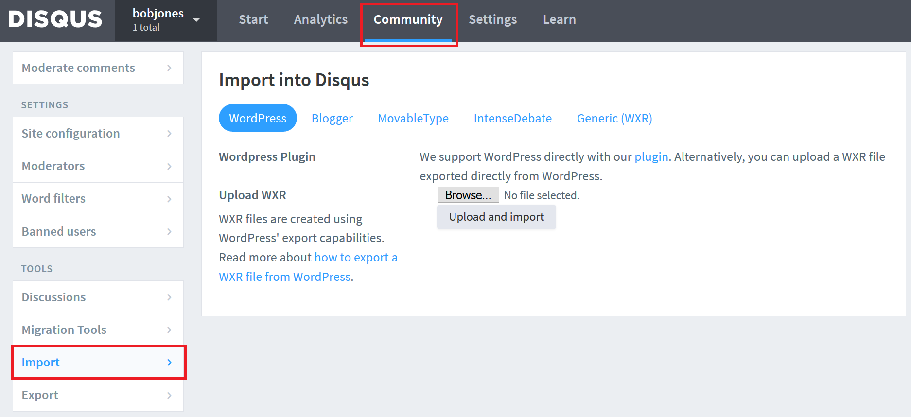 Disqus import